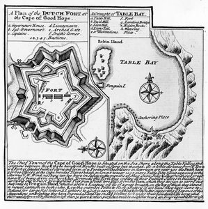 Ein Plan des niederländischen Forts am Kap der Guten Hoffnung und ein Entwurf der Tafelbucht von English School
