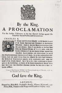 Eine Proklamation des Königs zur weiteren Entdeckung des kürzlich gegen seine Majestät und die Regierung gerichteten abscheulichen Plans, 27. November 1678