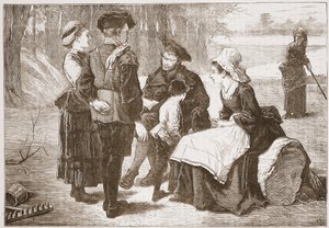 Ein protestantischer Arbeiter aus Meaux liest seinen Freunden die Heilige Schrift vor, Illustration aus The History of Protestantism von James Aitken Wylie, veröffentlicht 1878 von English School