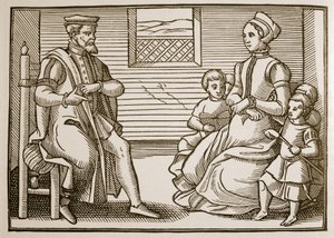 Eine puritanische Familie, aus Tenor of the Whole Psalms in Four Parts, 1563 (Sepia-Foto) von English School