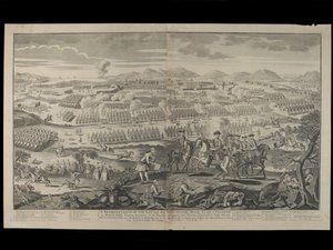 Eine Darstellung der Schlacht auf dem Drumossie Moor in der Nähe von Culloden in Schottland, 16. April 1746, veröffentlicht von Henry Overton, 30. Juni 1746 von English School