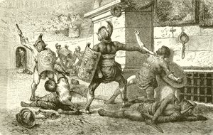 Ein römischer Feiertag. Kampf der Gladiatoren. Der Besiegte appelliert an die Zuschauer von English School