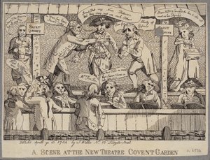 Eine Szene im New Theatre, Covent Garden: Satire, die eine politische Wahlkampfveranstaltung in Covent Garden, London, darstellt von English School