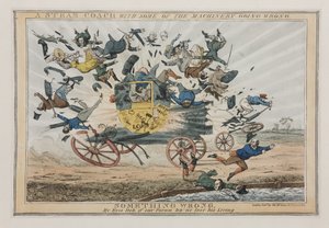 Eine Dampfkutsche mit einigen defekten Maschinen, um 1825 von English School