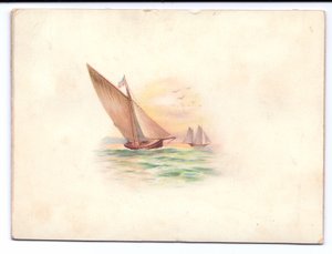 Eine viktorianische Neujahrskarte mit Yachten, die im Mondlicht segeln, ca. 1895 von English School