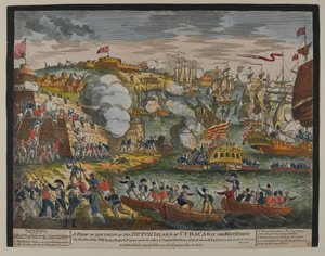 Die Eroberung der niederländischen Insel Curacoa in Westindien, 1. Januar 1807, veröffentlicht von G. Thompson, 1807