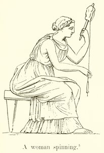 Eine Frau beim Spinnen von English School