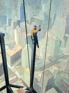 Ein Arbeiter auf einem schwindelerregenden Vorsprung, hoch über New York von English School
