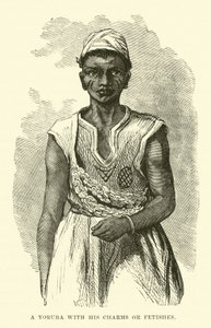 Ein Yoruba mit seinen Talismane oder Fetischen von English School