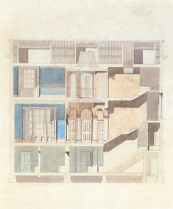 Querschnittsentwurf für ein klassisches Stadthausinterieur, um 1840