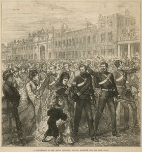 Ein Detachement der Royal Artillery verlässt Woolwich für die Goldküste von English School