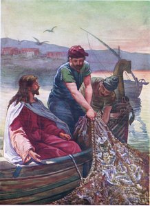 Der große Fischfang, aus dem Bibelbilderbuch, veröffentlicht von Thomas Nelson, ca. 1950