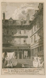 Ein Haus an der Ecke der Breakneck Stairs, Green Harbour Court, Old Bailey, London von English School