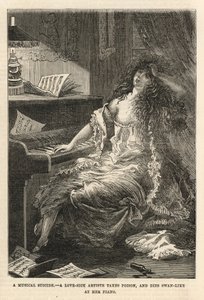 Eine liebeskranke Künstlerin nimmt Gift und stirbt schwanengleich an ihrem Klavier von English School