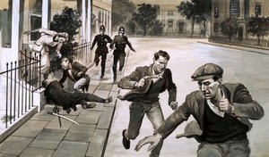 Ein Mann auf der Straße ermordet von English School