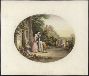 Ein Mann steht mit seiner Familie am Eingang eines Hauses von English School