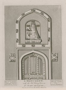 Ein Denkmal mit der alten Sakristeitür in St. Mary le Savoy von English School
