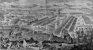Eine perspektivische Ansicht der glorreichen Schlacht von Drunmossie Moor am 16. April 1746, 1746 von English School