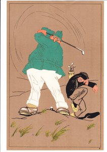 Ein Druck von zwei Golfern in komischen und humorvollen Posen, ca. 1920 von English School