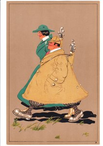 Druck von zwei Golfern in komischen und humorvollen Posen, ca. 1920 von English School
