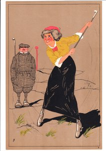 Druck von zwei Golfern in komischen und humorvollen Posen, ca. 1920 von English School