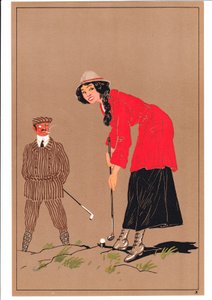 Druck von zwei Golfern in komischen und humorvollen Posen, ca. 1920 von English School