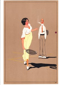 Zwei Tennisspieler in komischen und humorvollen Posen, ca. 1920