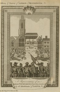 Darstellung eines antiken Turniers, das früher von den Einwohnern Londons praktiziert wurde von English School