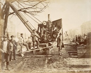 Ein Dampfkran im Einsatz beim Bau der Circle Line in Paddington, London, um 1890