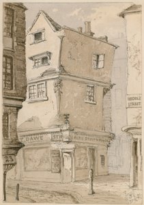 Eine Straßenecke in Cloth Fair, Smithfield, London, Aquarellskizze, 1881 von English School