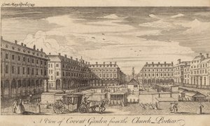 Eine Ansicht von Covent Garden, London, vom Kirchenportikus von English School
