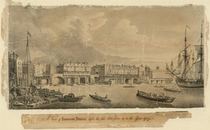 Ansicht der London Bridge vor der letzten Änderung im Jahr 1757 von English School