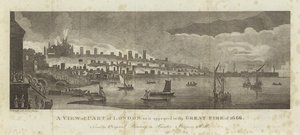 Ein Blick auf einen Teil Londons während des Großen Brandes von 1666 von English School