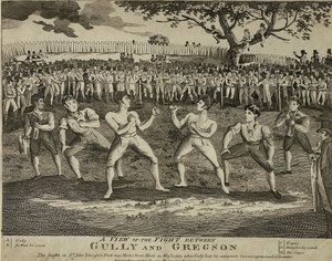 Eine Ansicht des Kampfes zwischen Gully und Gregson von English School