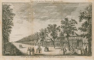 Eine Ansicht des Grand Walk in den Vauxhall-Gärten, London, vom Eingang aus gesehen von English School