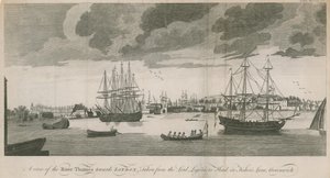 Eine Ansicht der Themse in Richtung London, aufgenommen vom Lord Ligoniers Head in Fishers Lane, Greenwich von English School