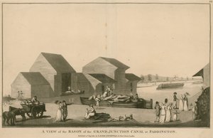 Eine Ansicht des Beckens des Grand Junction Canal in Paddington, London von English School