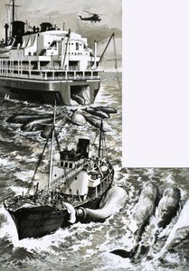 Ein Walfang-Fabrikschiff von English School