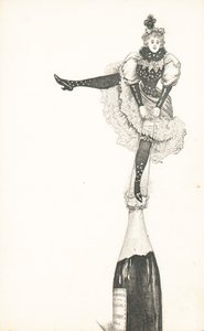 Eine Frau steht auf einer Champagnerflasche von English School