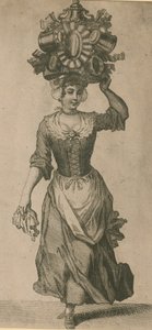 Eine Frau, die verschiedene Metallgegenstände auf dem Kopf trägt von English School