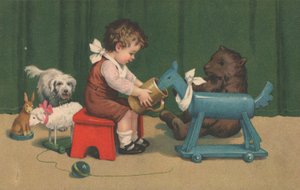 Ein kleiner Junge spielt mit seinen Spielsachen im Kinderzimmer von English School