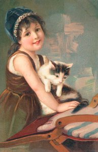 Ein junges Mädchen posiert mit einer Katze von English School