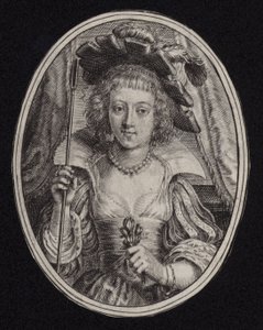 Eine junge Frau mit einem Stab und Blumen von English School