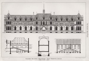 Akademische Gebäude, Nottingham, dritter prämierter Entwurf (Stich)