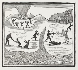 Ankunft von Freitag, Illustration aus Chap-books des achtzehnten Jahrhunderts von John Ashton, veröffentlicht 1882