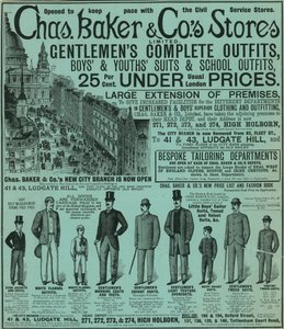 Werbung für Chas Baker & Cos Geschäfte von English School