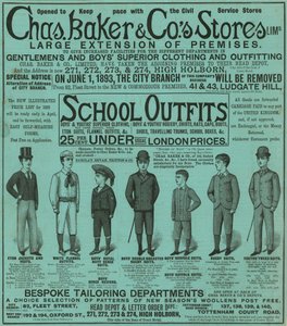 Werbung für Chas Baker & Cos Geschäfte von English School