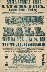 Anzeige für das Grand Ethiopian Concert and Ball, 8. Juli 1850, in Sobees Assembly Rooms von English School