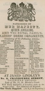 Werbung für James Lindleys, 3 Cranbourne Street, Leicester Square, London von English School