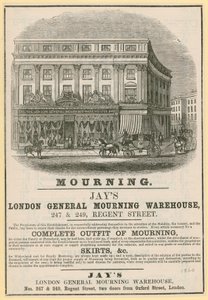 Anzeige für Jays, London General Mourning Warehouse, 247 & 249 Regent Street, London von English School